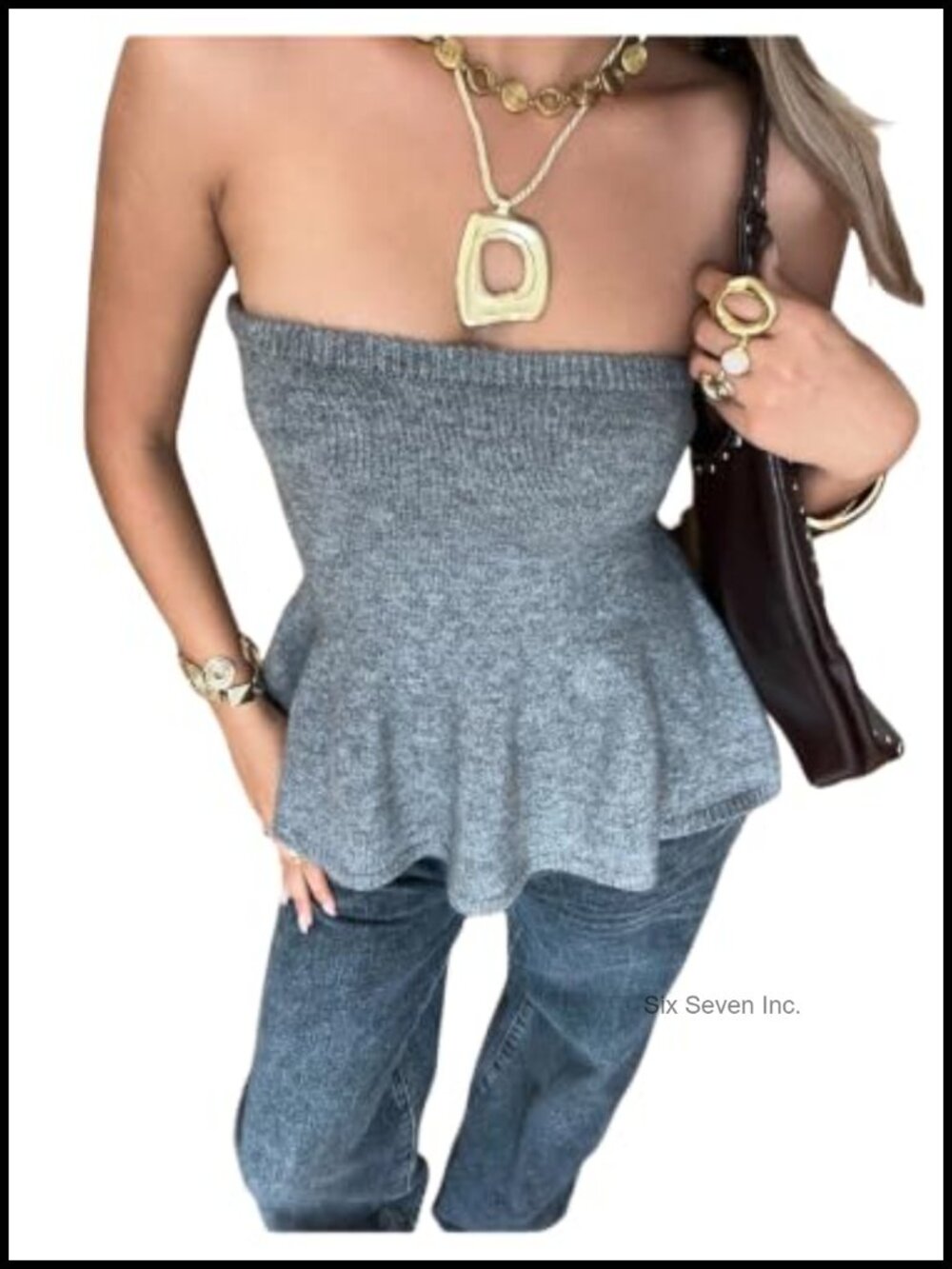 Strapless Ruffle Peplum Tube Top Stretchy Knit Going Out Cami